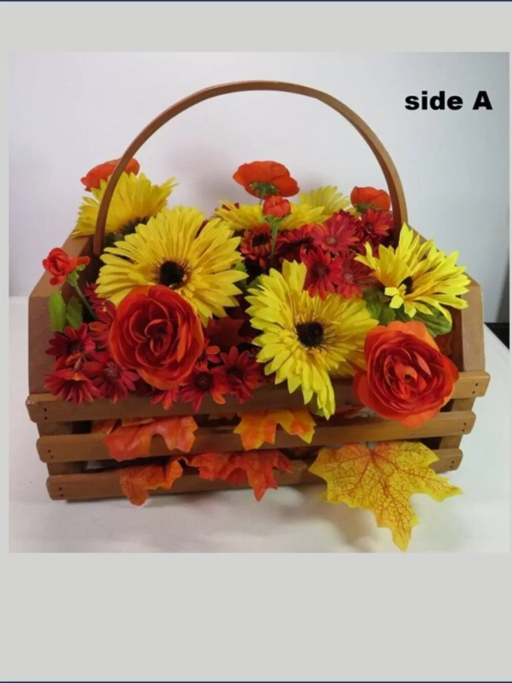 Fall Wooden Basket Floral Centerpiece Hand Painted House Signed Nell Farmhouse